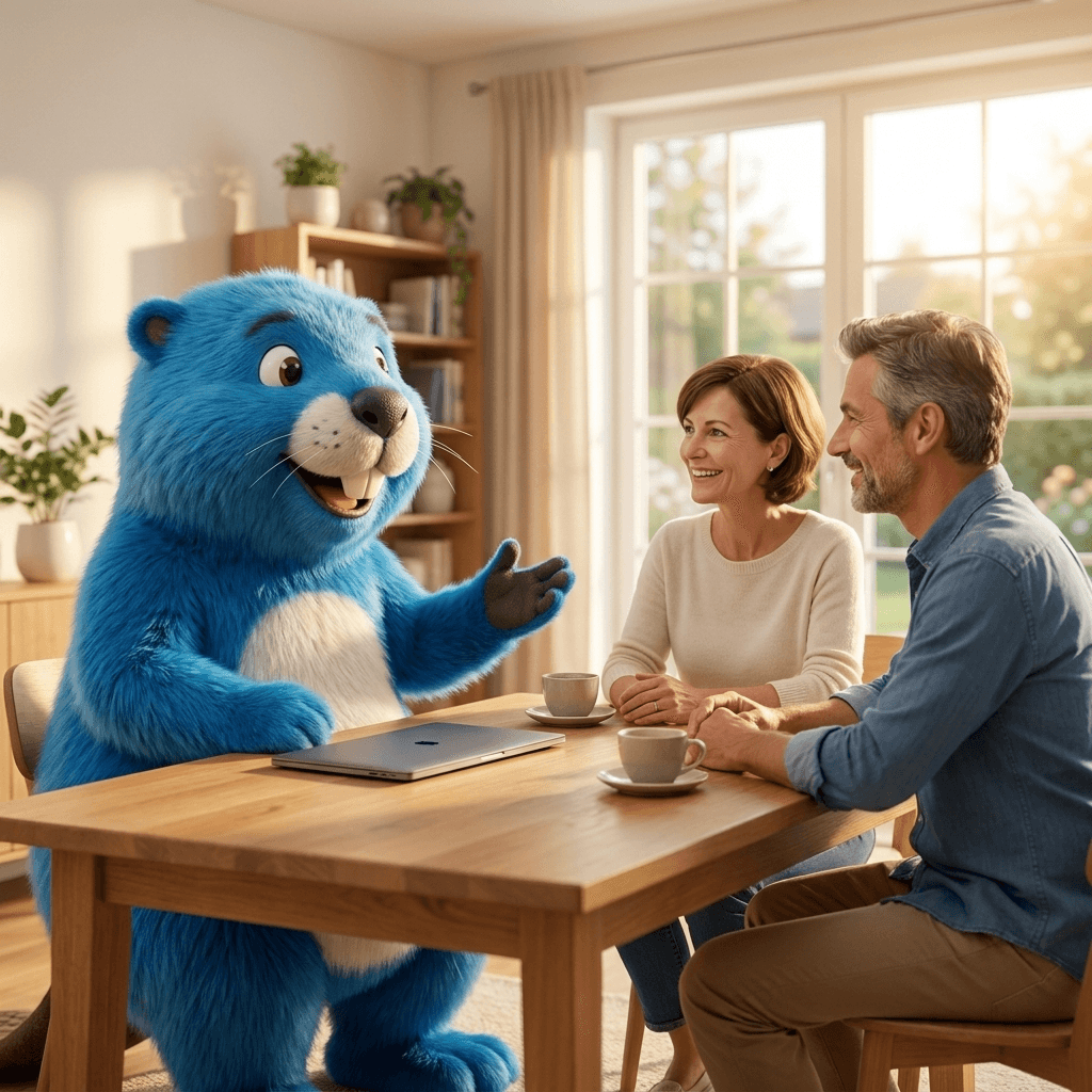 Bibi berät ein Paar am Besprechungstisch
